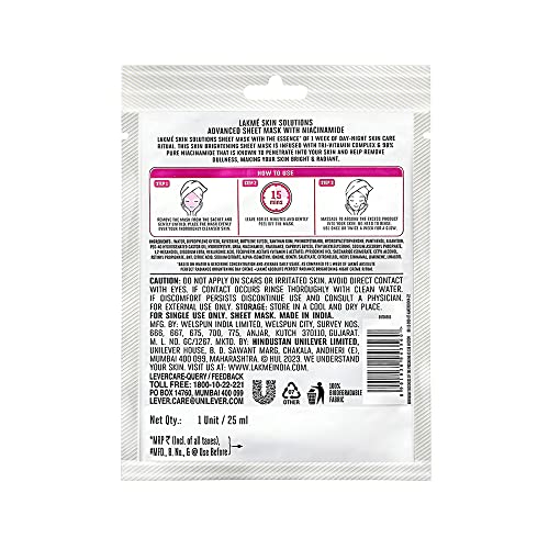 LAKMÉ Skin Solutions Sheet Mask Brightening with Niacinamide 25ml - Image 3