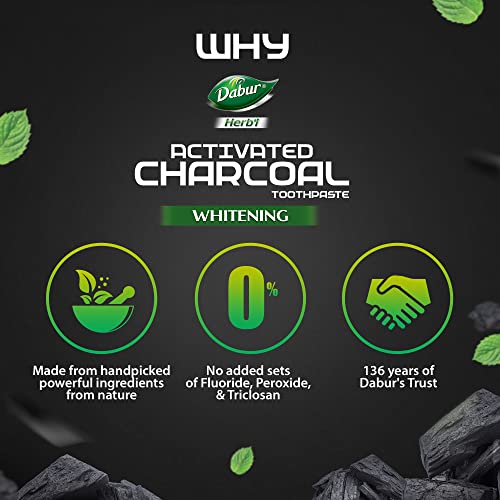 DABUR Herb'L Activated Charcoal Toothpaste 240G (120G x2, Pack of 2) | Whitening Black Gel Toothpaste | Fluoride Free | Fights Plaque & Extrinsic Stains | With Power of Mint | Cool & Refreshing Mouth Experience - Image 4