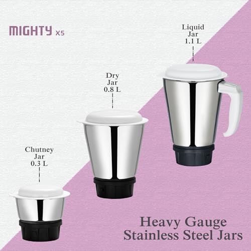McCoy Mighty X5 Mixer Grinder | 3 SS Jars | 500 W Mixi | Hybrid Motor with 2 Years Warranty | Light Purple & White - Image 3