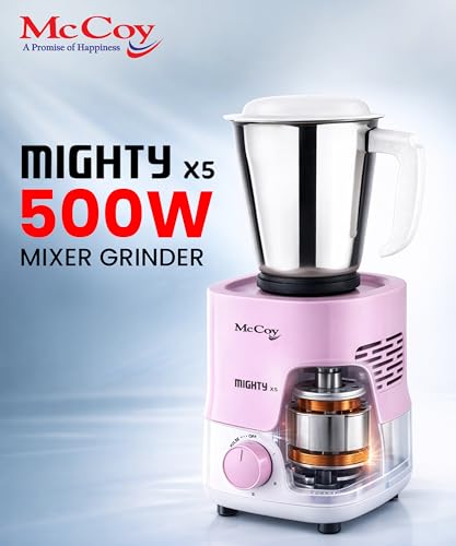 McCoy Mighty X5 Mixer Grinder | 3 SS Jars | 500 W Mixi | Hybrid Motor with 2 Years Warranty | Light Purple & White - Image 4