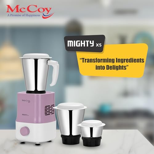 McCoy Mighty X5 Mixer Grinder | 3 SS Jars | 500 W Mixi | Hybrid Motor with 2 Years Warranty | Light Purple & White - Image 7
