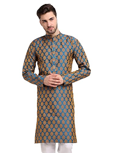 Jompers Men Green Jacquard Woven Design Kurtas.