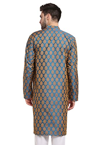 Jompers Men Green Jacquard Woven Design Kurtas. - Image 2