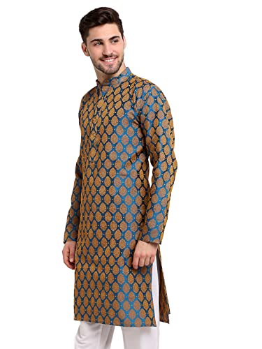 Jompers Men Green Jacquard Woven Design Kurtas. - Image 3