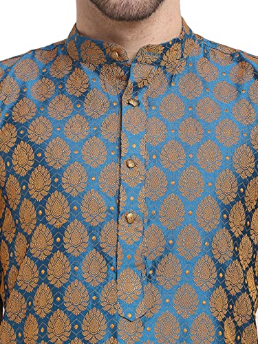 Jompers Men Green Jacquard Woven Design Kurtas. - Image 5
