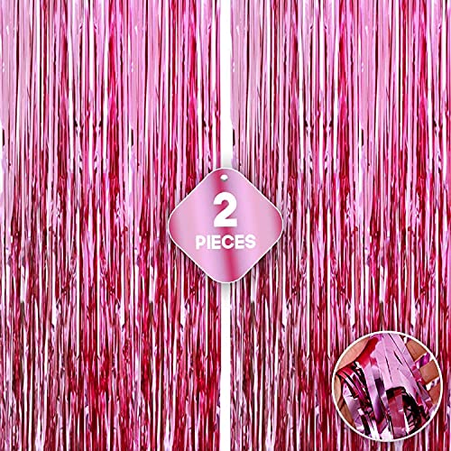 Crackles Metallic Fringe Pink Curtains