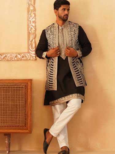Jompers Men's Embroidered Waistcoat and Kurta Pyjama. - Image 3