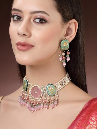 Karatcart Gold Plated Pink Carved
