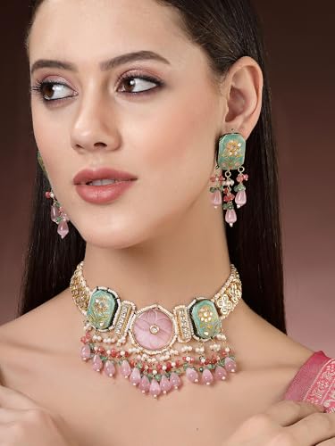 Karatcart Gold Plated Pink Carved