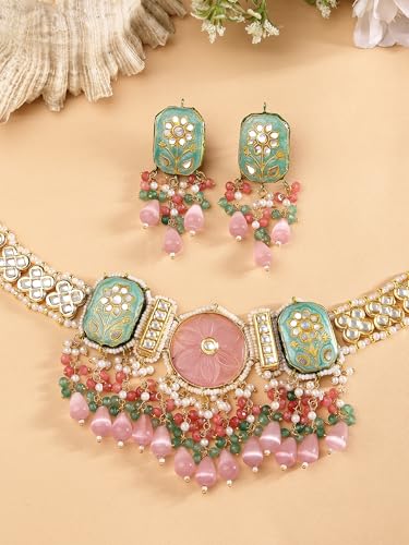 Karatcart Gold Plated Pink Carved