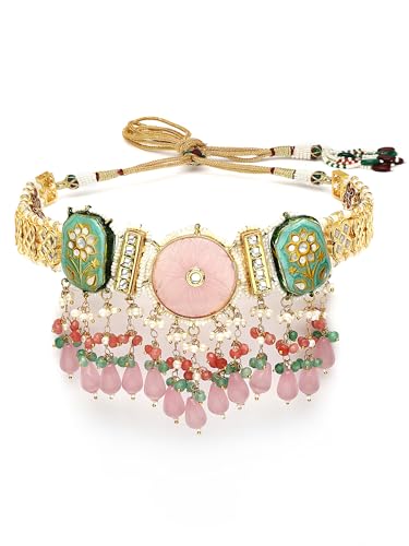 Karatcart Gold Plated Pink Carved