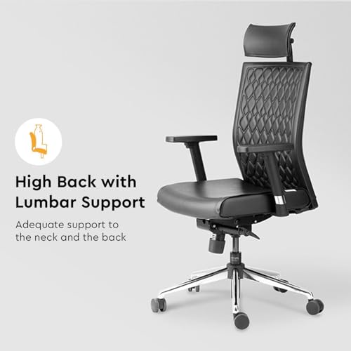 Interio by Godrej Elite High Back Chair, Leatherette, Black - Image 7