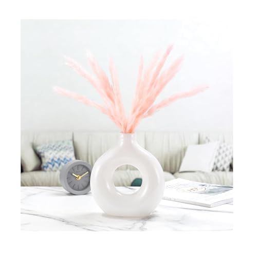 SPHINX White Ceramic Donut Vase, 6 Inch Modern Flower Vase for Pampas Grass, Dried Flowers, Home & Office Decor, Centerpiece, Handcrafted Gift Vase Only - Image 3