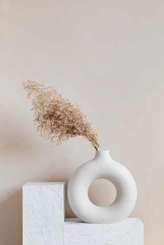 SPHINX White Ceramic Donut Vase, 6 Inch Modern Flower Vase for Pampas Grass, Dried Flowers, Home & Office Decor, Centerpiece, Handcrafted Gift Vase Only - Image 5