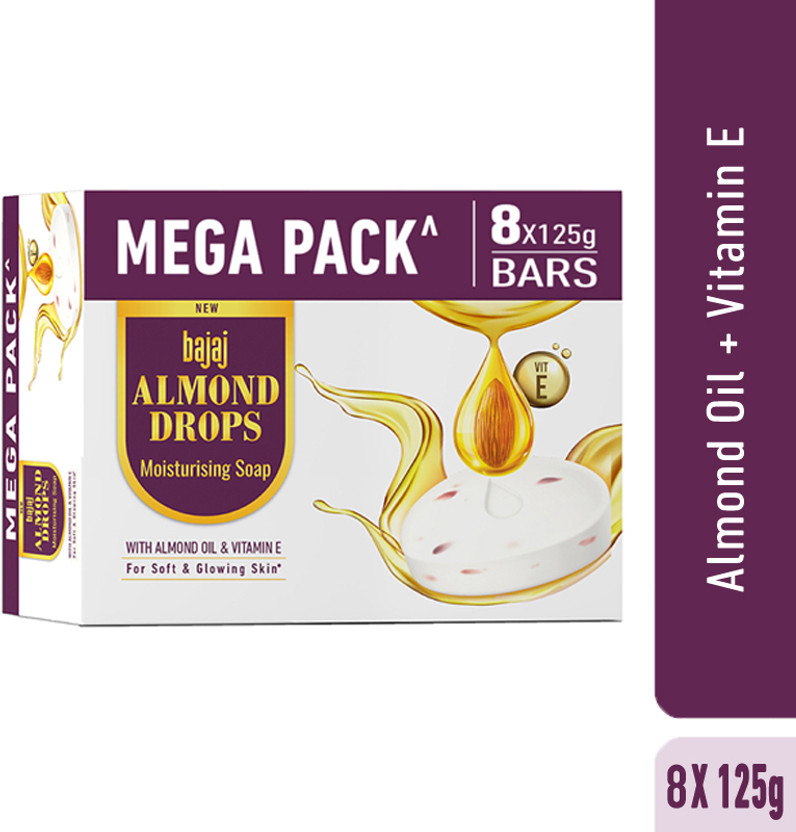 BAJAJ Almond Drops Moisturising Soap Pack of 8 with Almond Oil & ...more