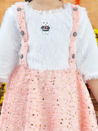 Aarika Girls Turquoise Colour Foil Print Winter Woolen Frock - Image 5
