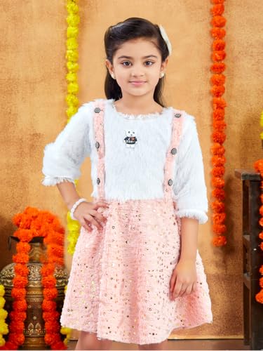 Aarika Girls Turquoise Colour Foil Print Winter Woolen Frock - Image 6