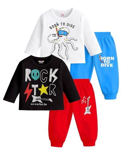 KUCHIPOO Kids Regular Fit Cotton T-Shirts and Pyjamas Set