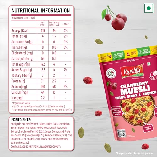 Kwality Muesli Cranberry, Fruits, Seeds
