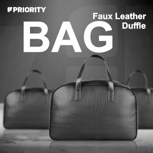 Priority Cult 001 Duffle Bag for Travel | Stylish Faux Leather | Lightweight and Comfortable for Travelling | Suitable for Men's and Women's One Size Black - Image 2