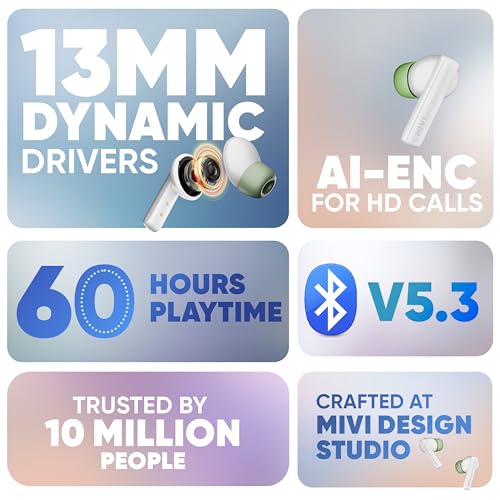 Mivi DuoPods Sync in Ear Earbuds | 60H Playtime Bluetooth Earphones Wireless | Earbuds ENC for Clear Calls | 13mm Drivers Ear Buds Wireless | Gaming Mode | BT 5.3 TWS ENC Earbuds Style | Earpods - Image 3