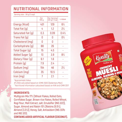 Kwality Muesli Crunchy Almonds, Raisins