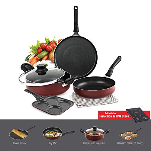 Cello Prima Uttapam Non Stick Aluminium Cookware Combo, (Red, Cherry) - Image 4