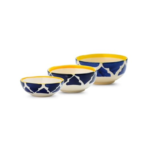 Moroccan Print Blue Ceramic Bowls