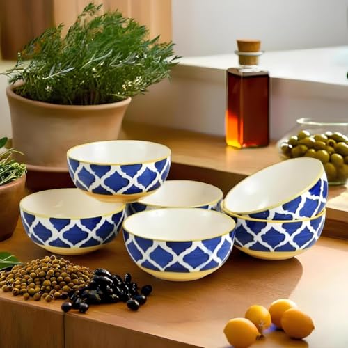 Moroccan Print Blue Ceramic Bowls