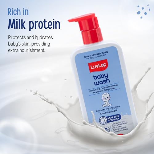 LuvLap Baby Wash - 600ml, with Milk Protein, Oatmeal, Shea Butter and Vitamin E, Soap Free, Baby Wash for Baby Bath, Natural, pH Balanced & Paraben Free, Dermatologically Tested - Image 4
