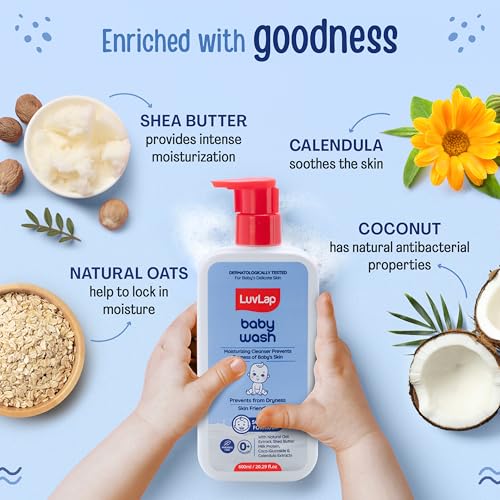 LuvLap Baby Wash - 600ml, with Milk Protein, Oatmeal, Shea Butter and Vitamin E, Soap Free, Baby Wash for Baby Bath, Natural, pH Balanced & Paraben Free, Dermatologically Tested - Image 5
