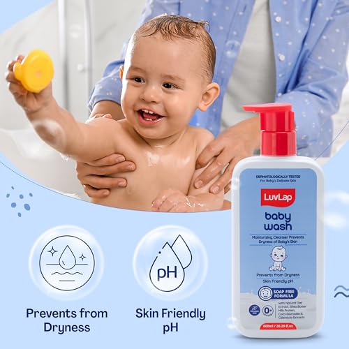 LuvLap Baby Wash - 600ml, with Milk Protein, Oatmeal, Shea Butter and Vitamin E, Soap Free, Baby Wash for Baby Bath, Natural, pH Balanced & Paraben Free, Dermatologically Tested - Image 6