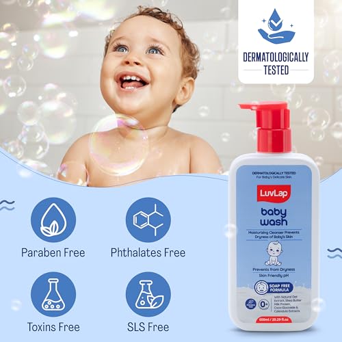 LuvLap Baby Wash - 600ml, with Milk Protein, Oatmeal, Shea Butter and Vitamin E, Soap Free, Baby Wash for Baby Bath, Natural, pH Balanced & Paraben Free, Dermatologically Tested - Image 7