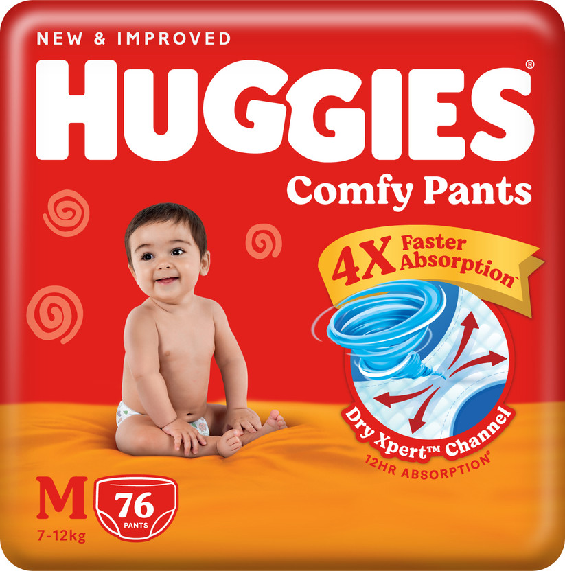 Huggies Comfy Baby Diaper Pants, Upto 50% Faster Absorption - M (...more