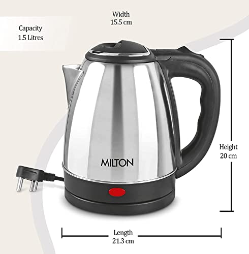 Milton Euroline Go Electro 1.5 Stainless Steel Electric Kettle, 1.5 Litres, Silver, Power Indicator, 1350 Watts, Auto Cut-off, Detachable 360 Degree Connector, Boiler for Water, Instant noodles - Image 4