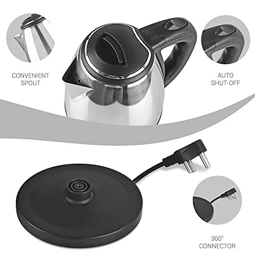 Milton Euroline Go Electro 1.5 Stainless Steel Electric Kettle, 1.5 Litres, Silver, Power Indicator, 1350 Watts, Auto Cut-off, Detachable 360 Degree Connector, Boiler for Water, Instant noodles - Image 6