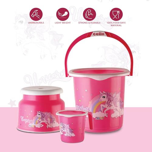 Cello Kidzbee Unicorn Splash Bathroom Set | Sturdy and Durable | Lightweight and Rigid | Easy to Clean and Attractive Design | Pink, Set of 3 - Image 4