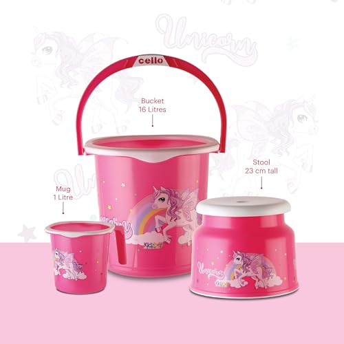 Cello Kidzbee Unicorn Splash Bathroom Set | Sturdy and Durable | Lightweight and Rigid | Easy to Clean and Attractive Design | Pink, Set of 3 - Image 7
