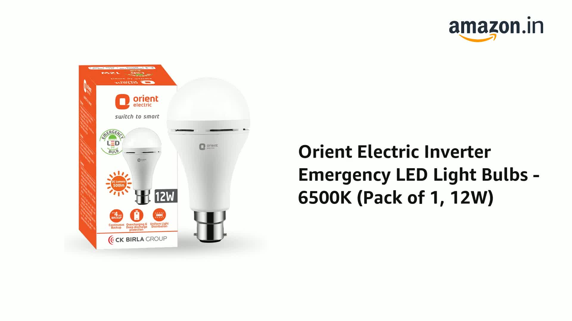 Orient Electric 12W Rechargeable Emergency LED bulb| Inverter Bulb for home with 2 hours battery backup| Up to 4 kV surge protection| 6500K, Cool White, B22d base| Over charging Protection| Pack of 1 - Image 2