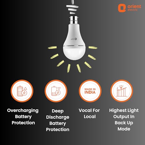 Orient Electric 12W Rechargeable Emergency LED bulb| Inverter Bulb for home with 2 hours battery backup| Up to 4 kV surge protection| 6500K, Cool White, B22d base| Over charging Protection| Pack of 1 - Image 6