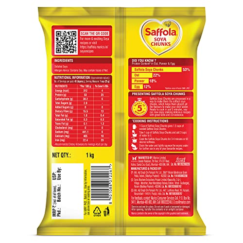 Saffola Soya Chunks, Tender & Juicy, 53% Protein, 1kg - Image 2