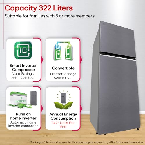 LG 322 L, 2 Star, Convertible, Smart Inverter, Frost Free Double Door Refrigerator (GLT3226SNDS, Dazzle Steel, Express Freeze & Multi Air Flow) - Image 4