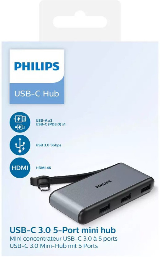 PHILIPS 5 in 1 USB DLK5528C/00 USB Hub (Grey) - Image 3