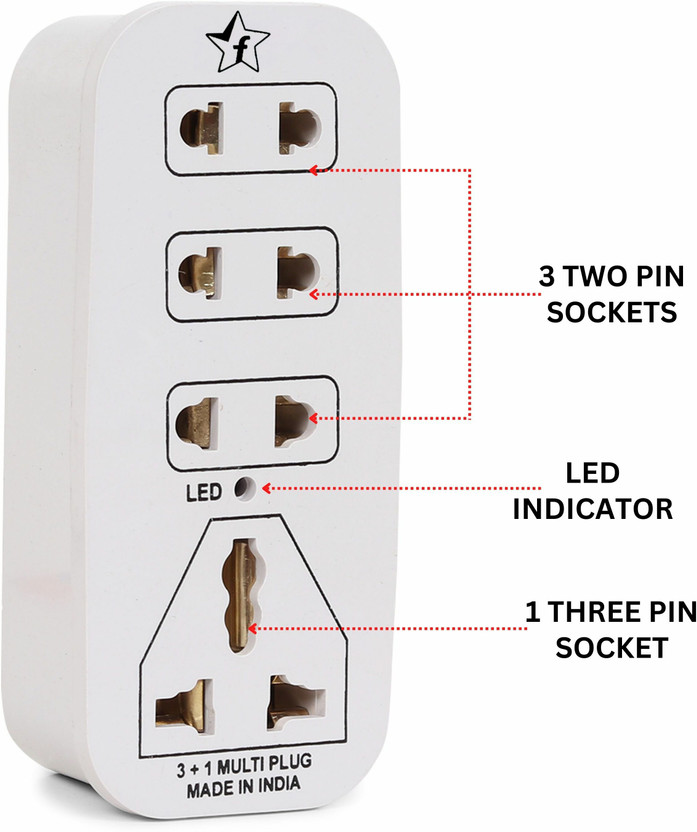 Flipkart SmartBuy 3 + 1 Multiplug with LED Indicator, 4 Universal...more