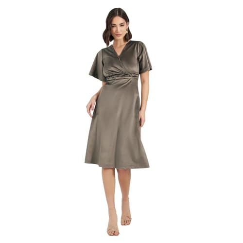 Women Solid V-Neck A-Line Midi