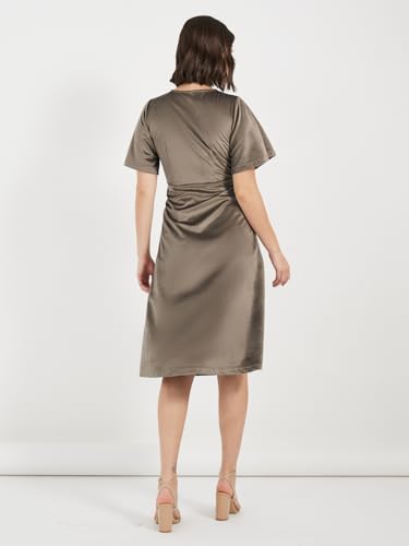 Women Solid V-Neck A-Line Midi