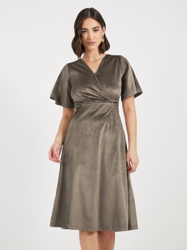 Women Solid V-Neck A-Line Midi