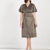 Women Solid V-Neck A-Line Midi