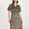 Women Solid V-Neck A-Line Midi