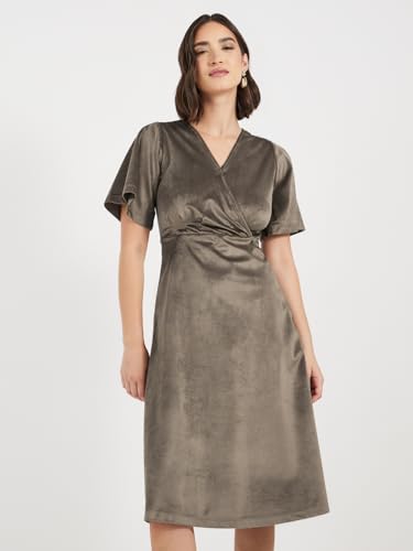 Women Solid V-Neck A-Line Midi